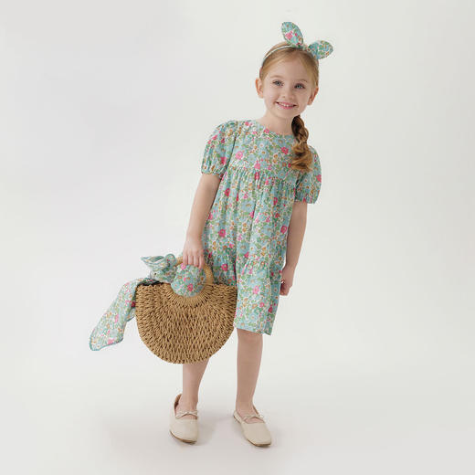 【马克珍妮 芦芙系列】夏装新款 女童花卉泡泡袖连衣裙220317 商品图1