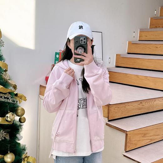 2025春季新款粉色减龄连帽卫衣高级感盐系做旧宽松上衣 商品图2