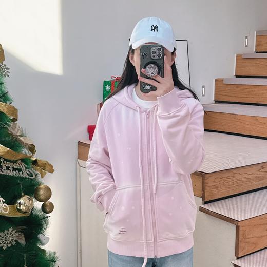 2025春季新款粉色减龄连帽卫衣高级感盐系做旧宽松上衣 商品图1