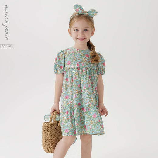 【马克珍妮 芦芙系列】夏装新款 女童花卉泡泡袖连衣裙220317 商品图0