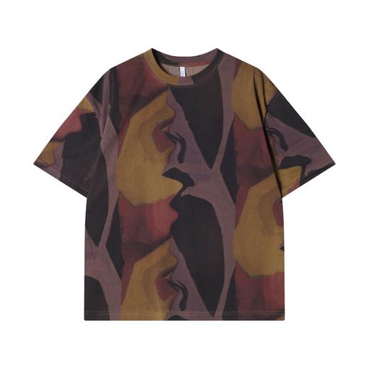 T2605夏季新款时尚个性美式抽象撞色圆领短袖T恤小众设计高级感上衣 商品图1