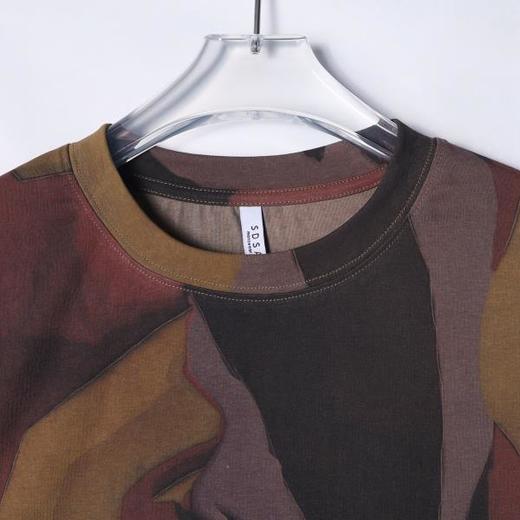 T2605夏季新款时尚个性美式抽象撞色圆领短袖T恤小众设计高级感上衣 商品图2