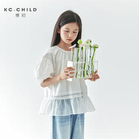 棵初25年春夏新款女童轻盈浪漫氛围感纯色小衫花纱拼接下摆衬衫