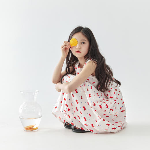 棵初25年春夏新款女童小锦鲤印花中长款连衣裙儿童造型口袋无袖裙 商品图2