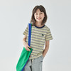 棵初25年春夏新款童装彩色条纹短袖T恤女童蝴蝶刺绣柔软针织上衣 商品缩略图4