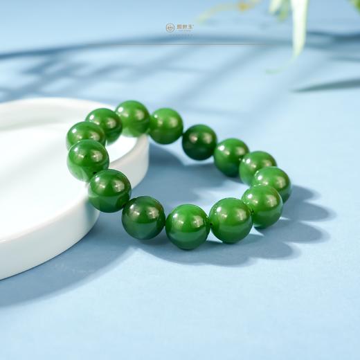 「一口价」新疆国玉盟世玉【凝翠硕珠】碧玉手链 商品图3