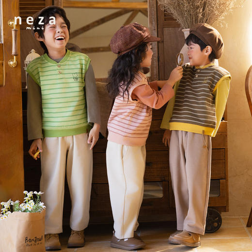 minizone-neza【原野特调】儿童裤子春装男童休闲裤纯色女童直筒裤婴儿卫裤YN5907 商品图1