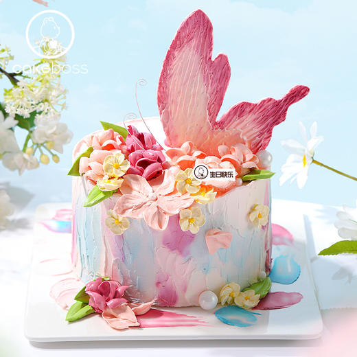 【38女神专享】“蝶向花野”水果奶油蛋糕 商品图1