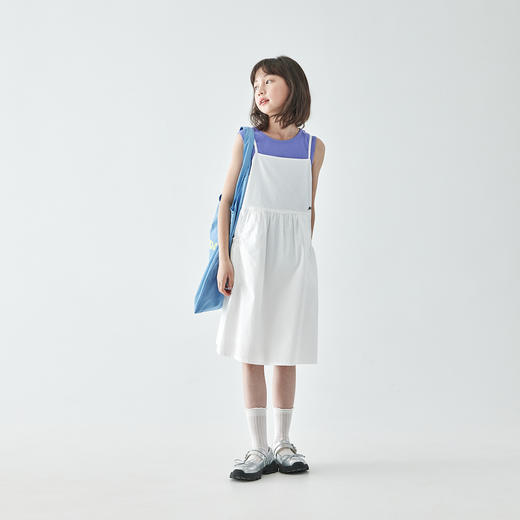 棵初2025年春夏新款蝴蝶结宽松吊带连衣裙女童可叠穿海边漫步长裙 商品图1