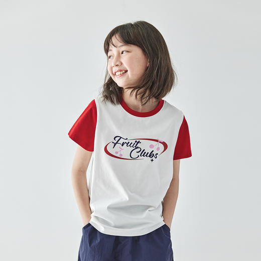 棵初2025年夏季新款童装撞色拼接印花短袖T恤中大童美式复古上衣 商品图2