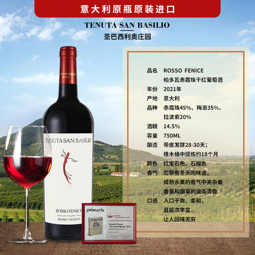 意大利帕多瓦赤霞珠干红葡萄酒 750ML 酒精度14.5% 原瓶原装进口 商品图1