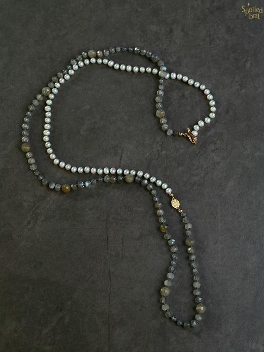 SpoiledBrat Jewelry编织系列 | 珍珠斜长石长链 Y型链 双层链 商品图0