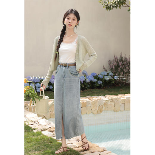 鹿向南「百搭神器」直筒开叉牛仔半身裙L53308 商品图1