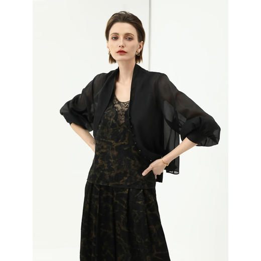 COCOBELLA新中式灯笼袖遮阳短外套国风衬衫空调衫SC3080-2 商品图3