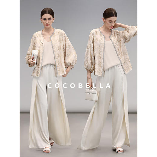 COCOBELLA新中式亮片盘绣外套女钉珠链条花苞袖上衣SC3021-2 商品图1