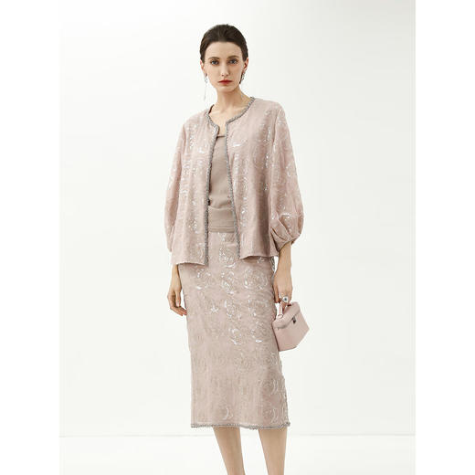 COCOBELLA重工亮片盘绣半身裙优雅气质钻饰链条直筒裙HS7081 商品图2