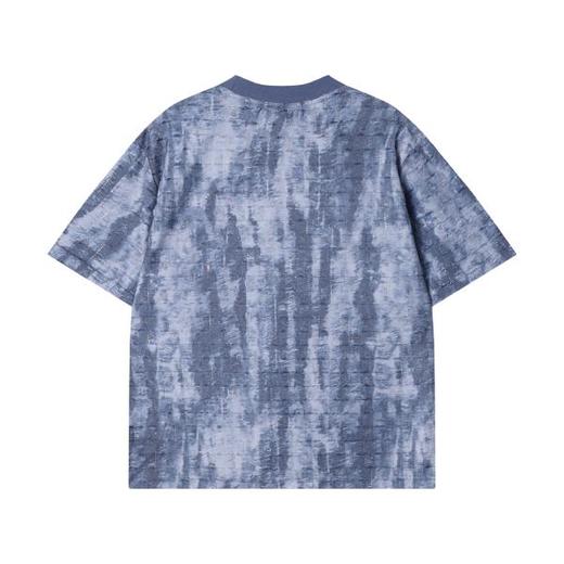 T2629夏季高级感新款韩版渐变磨破烫钻圆领短袖T恤潮流宽松情侣上衣 商品图5