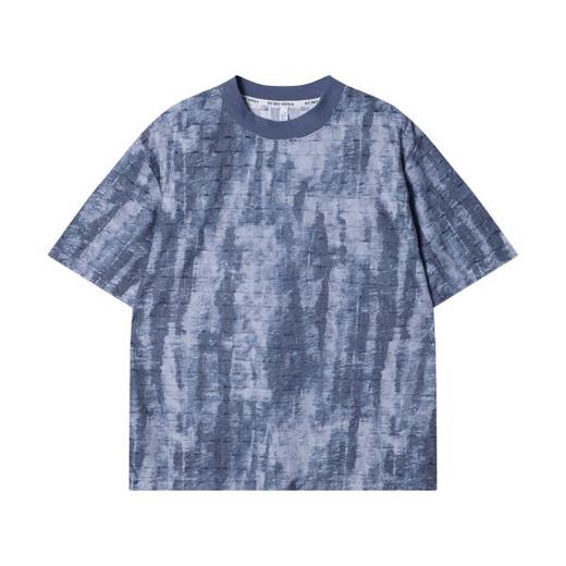 T2629夏季高级感新款韩版渐变磨破烫钻圆领短袖T恤潮流宽松情侣上衣 商品图1