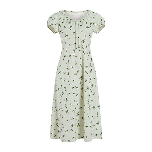 HeyDress法式茉莉印花连衣裙女夏季V领收腰设计浪漫气质度假裙子 商品图4