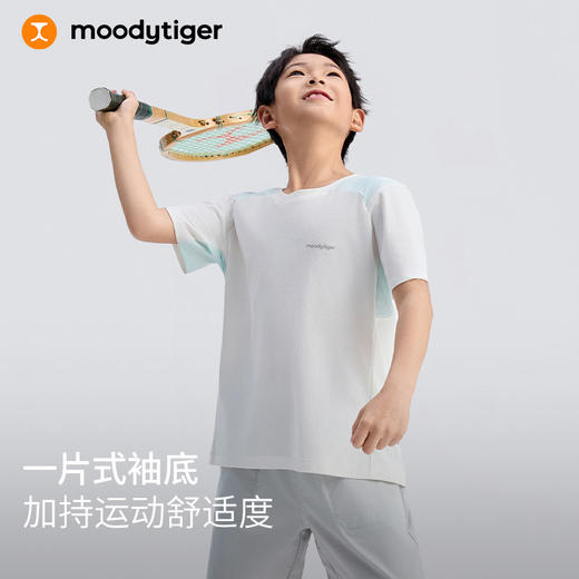 【DR暑假】moodytiger儿童T恤夏装新款男童短袖拼接排汗速干运动上衣32110103 商品图2