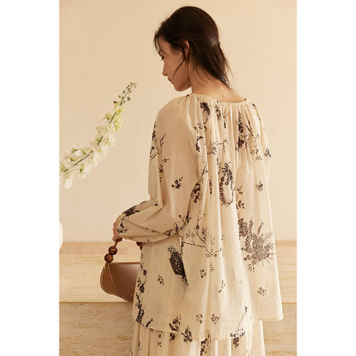 HeyDress法式植物印花衬衫女春季复古宽松纯棉衬衣慵懒气质上衣 商品图3