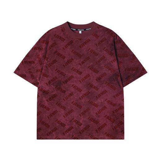 T2639夏季高级感新款扎染绒面印花字母圆领短袖T恤宽松潮流套头上衣 商品图1