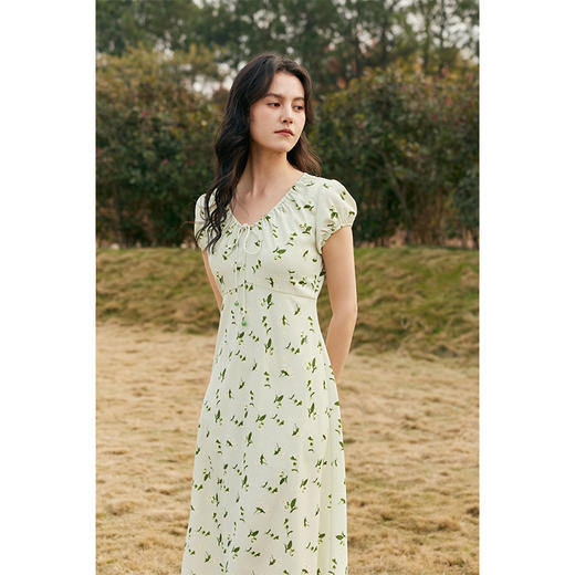 HeyDress法式茉莉印花连衣裙女夏季V领收腰设计浪漫气质度假裙子 商品图2