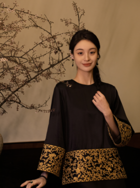 盛唐牡丹 |盘金手推绣真丝上衣