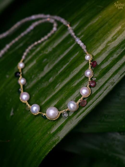 SpoiledBrat Jewelry碧玺珍珠月光石彩编项链 商品图0