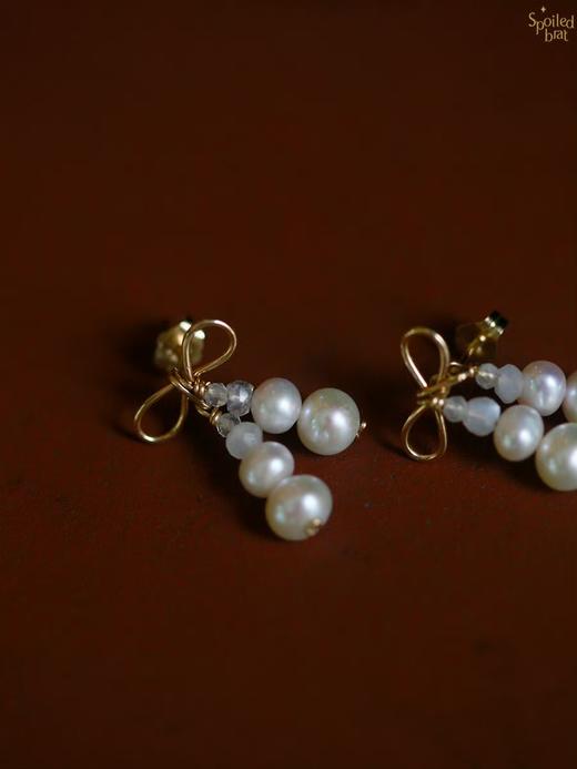 SpoiledBrat Jewelry珍珠月光石蝴蝶结耳钉 商品图0