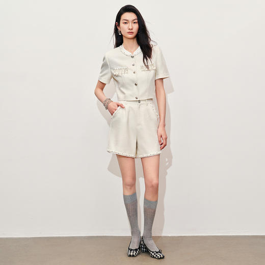 玛克门店发货：肌理感率性撞色织带亮片花纱短裤(货号:MC85PA038A1001) 商品图2