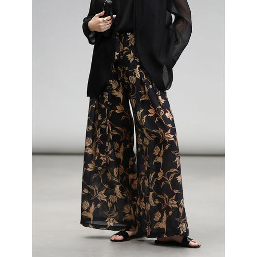 COCOBELLA莱赛尔度假风阔腿裤大女主绑带打褶休闲裤PA3075 商品图1