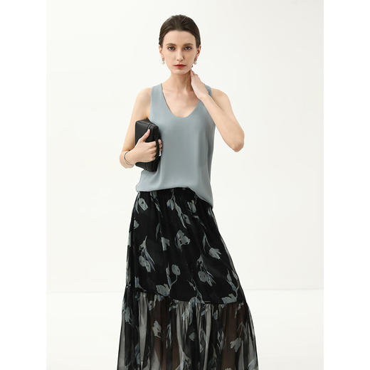 COCOBELLA清雅植物花卉捏褶半身裙女夏度假风气质长裙HS7080 商品图1