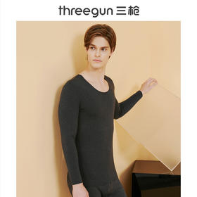 Threegun三枪【匠心系列-羊毛舒暖德绒蚕丝贴护】圆领男士无痕长袖上衣打底衫-23541A921