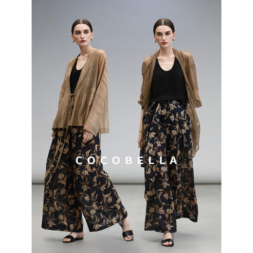 COCOBELLA莱赛尔度假风阔腿裤大女主绑带打褶休闲裤PA3075 商品图3
