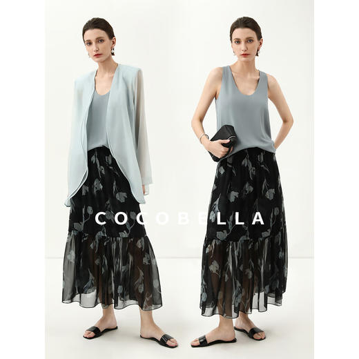 COCOBELLA清雅植物花卉捏褶半身裙女夏度假风气质长裙HS7080 商品图2