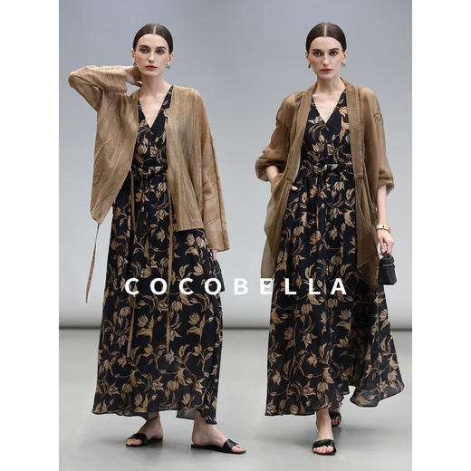COCOBELLA莱赛尔花卉大摆连衣裙度假风深V领大女主长裙FR0058 商品图1