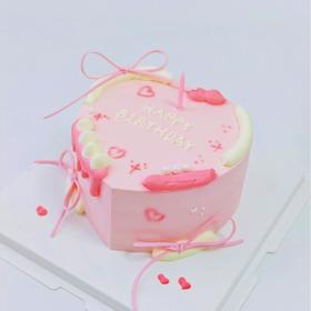 ins风粉红蝴蝶结心形蛋糕