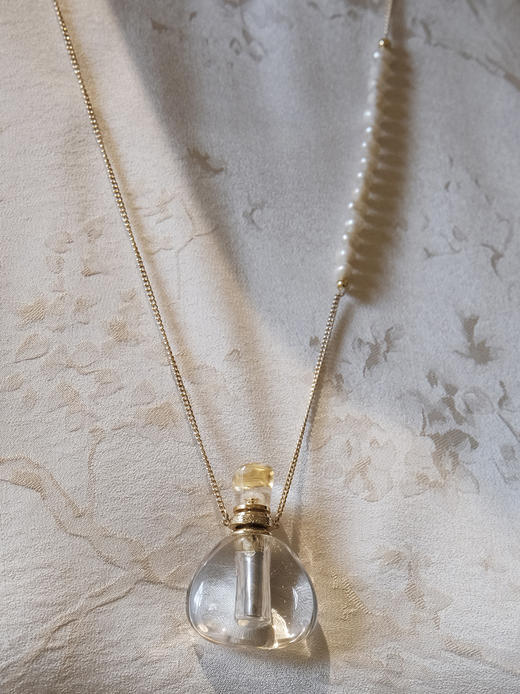 MELI&MOLI天然水晶中号福袋吊坠半边长珍珠串环扣套链五行之金 商品图0