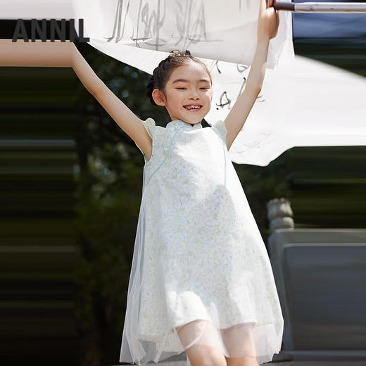 女童国风优雅立领盘扣清爽短袖连衣裙夏季新款安奈儿童装EG523105 商品图2