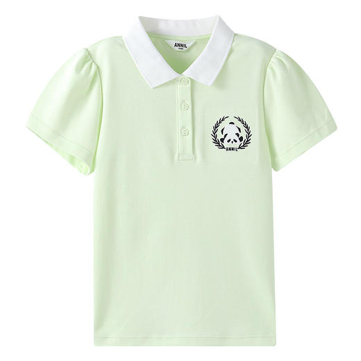 【熊猫绣花】女童全棉翻领超舒柔滑百搭T恤短袖polo衫夏季新款安奈儿童装EG521187 商品图7
