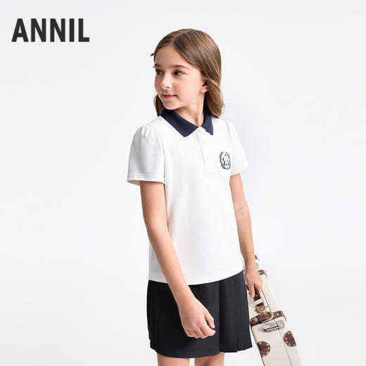 【熊猫绣花】女童全棉翻领超舒柔滑百搭T恤短袖polo衫夏季新款安奈儿童装EG521187 商品图2