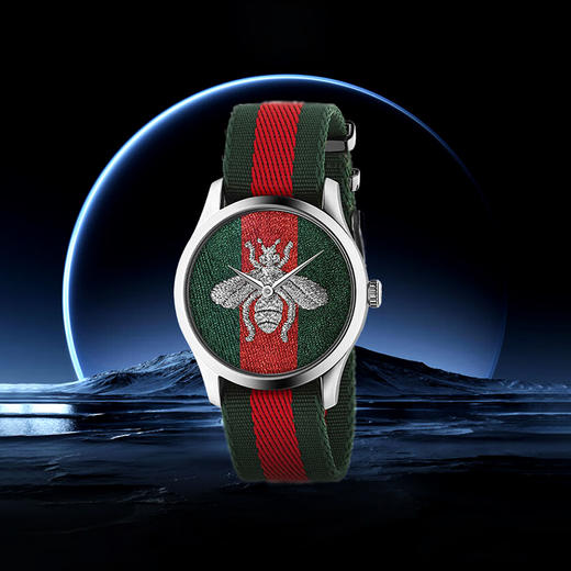  【GUCCI古驰 G-Timeless系列 腕表】 石英机芯 尼龙表带 红色表盘 男女同款 永恒小蜜蜂表男女中性手表（2.14-2.23停发） 商品图1