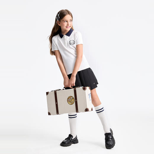 【熊猫绣花】女童全棉翻领超舒柔滑百搭T恤短袖polo衫夏季新款安奈儿童装EG521187 商品图5