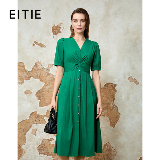 EITIE爱特爱气质V领扭结收腰时尚通勤显瘦连衣裙8207917 商品图0