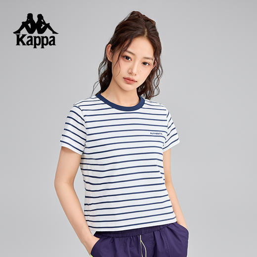 Kappa卡帕背靠背2025新款夏季运动短袖t恤女复古纯棉透气半袖上衣K0F42TD81 商品图0
