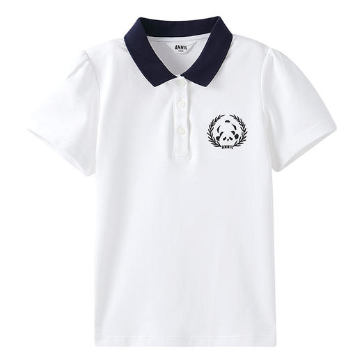 【熊猫绣花】女童全棉翻领超舒柔滑百搭T恤短袖polo衫夏季新款安奈儿童装EG521187 商品图6