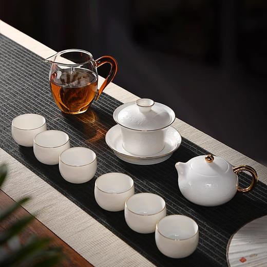 辰龙戏水陶瓷茶具茶碗茶杯浮雕手绘鎏金成艺隐雕辰龙戏水全组（9件套 商品图0