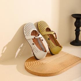 西村名物春季新款舒适平底镂空洞洞鞋玛丽珍单鞋T24AH13178