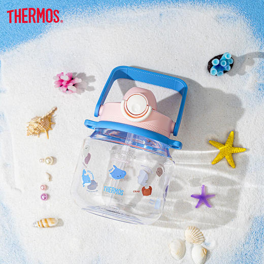 【样品清仓特惠4折，无货退款】膳魔师海洋系列夏季大容量可斜挎吸管儿童水杯大容量水壶1200ml 蓝色【不支持补差，非质量问题不退不换】S 商品图7